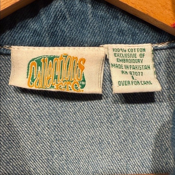 Collections Etc Denim Jacket Floral Embroidered Blue Cotton Long Sleeve‎ Women L - Picture 8 of 9